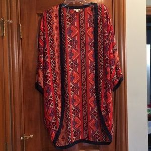 Orange and navy blue printed kimono